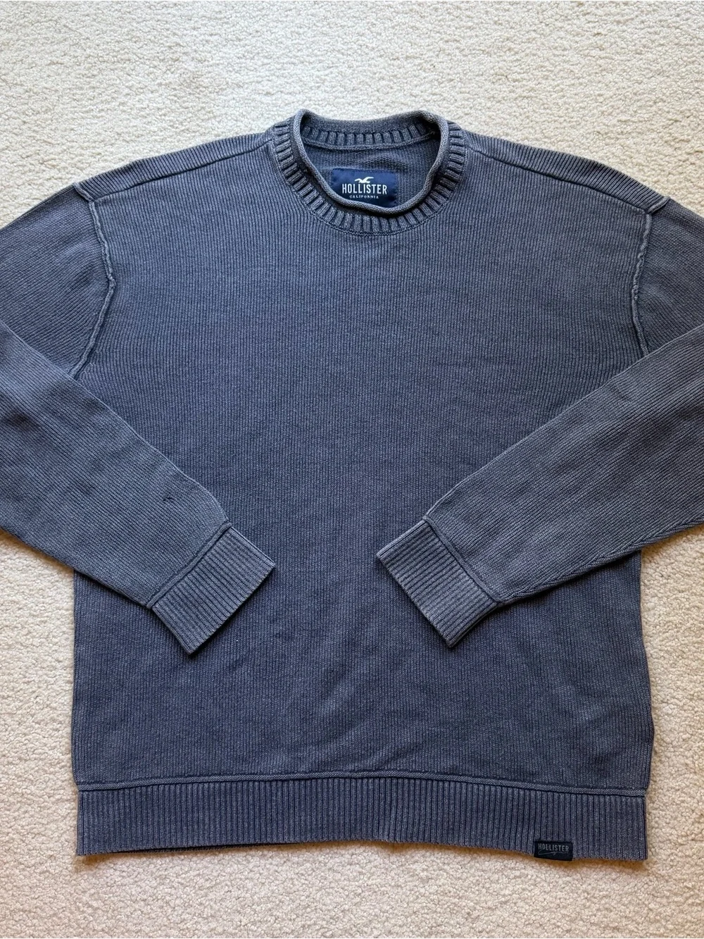 Hollister Men’s Large Gray Washed Crewneck Sweater Distressed Casual